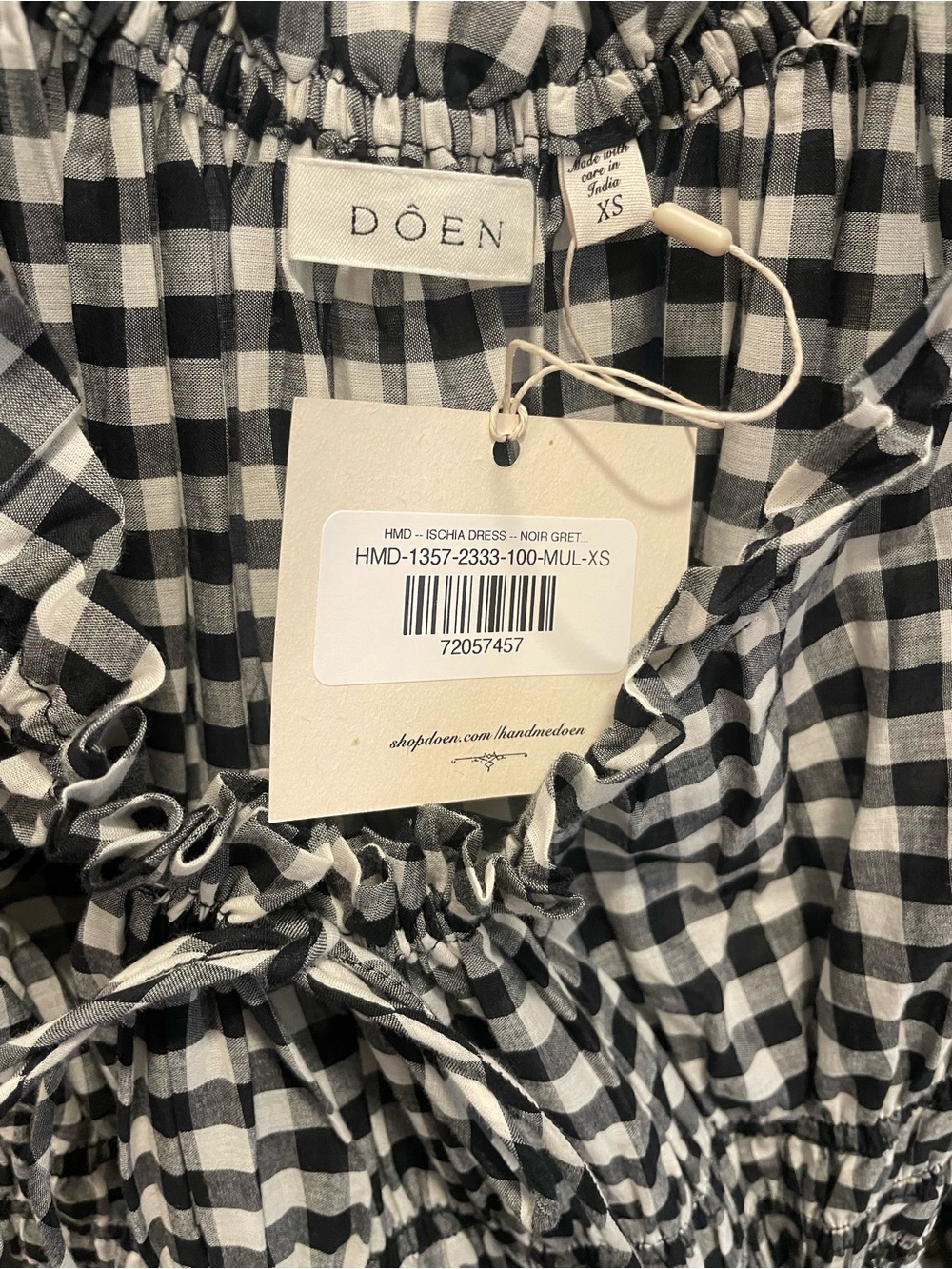 Doen Black & White Gingham Puff-Sleeve Maxi Dress - Picture 2 of 3